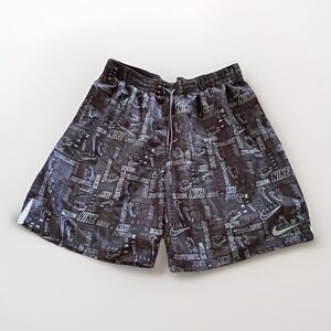 Nike Just Do It All Over Print Black Swim Trunks Shorts Men's Sz XL 5" Inseam